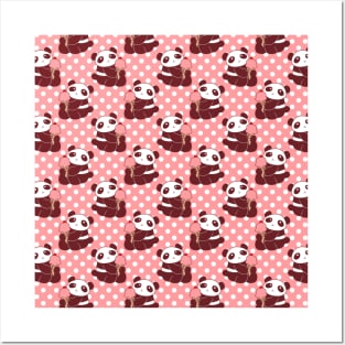 Panda with Icecream Polk-a-dot Pattern Posters and Art